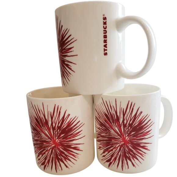 3 Starbucks Holiday Coffee Mug Lot Red Fireworks Starburst 2014 Cup Christmas - Picture 2 of 6